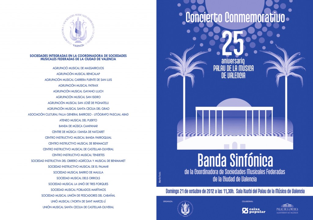 Programa del Concierto Conmemorativo del 25ºAniv. del Palau de la Música de Valencia
